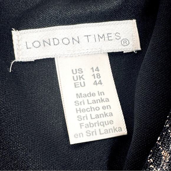 London Times Metallic Black Gold Wide Leg Jumpsuit Holiday Party Batwing NWT 14 - Picture 8 of 10